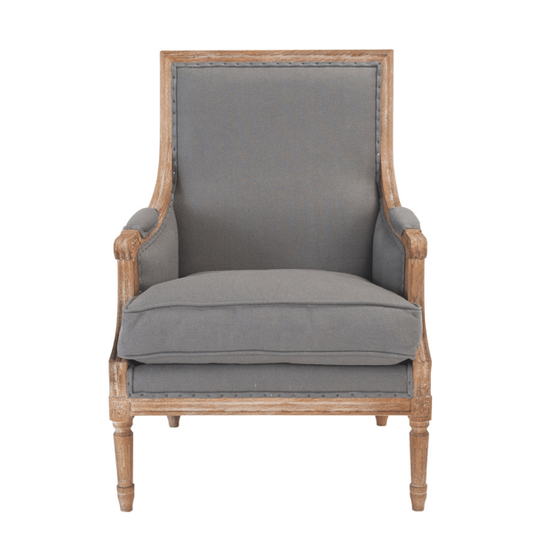 Bergère en chêne massif et tissu gris LOUIS XVI