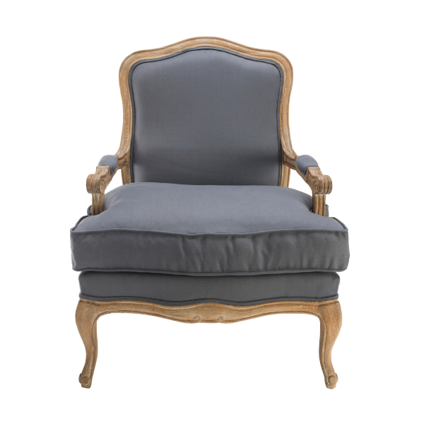 Fauteuil en chêne massif et tissu gris LOUIS XV