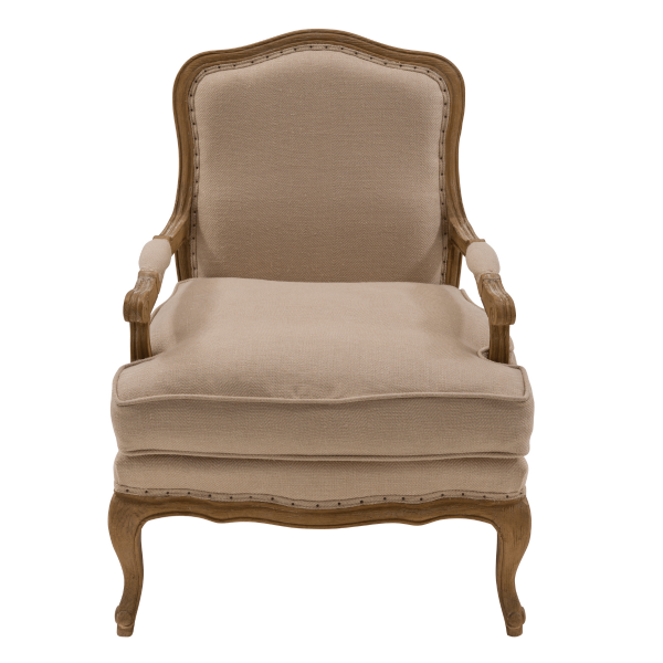 Fauteuil en chêne massif et tissu jute LOUIS XV